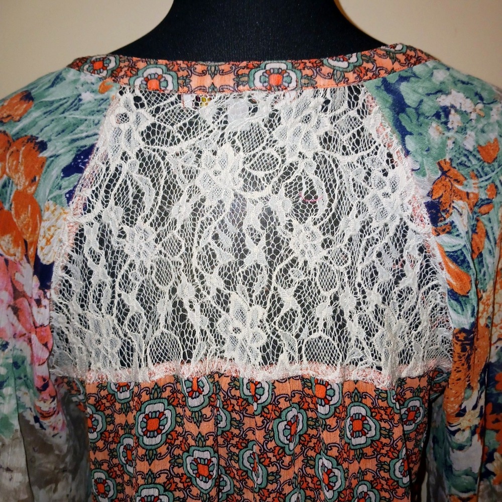 Figueroa & Flower Boho Cottagecore Sheer XL Floral Lace Back Peasant Blouse top - Picture 5 of 7